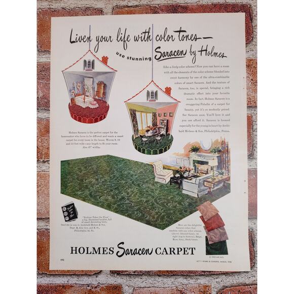 1950 Holmes Saracen Carpet MCM "Liven Your Life with Color Tones" Vtg Print Ad - Picture 2 of 6
